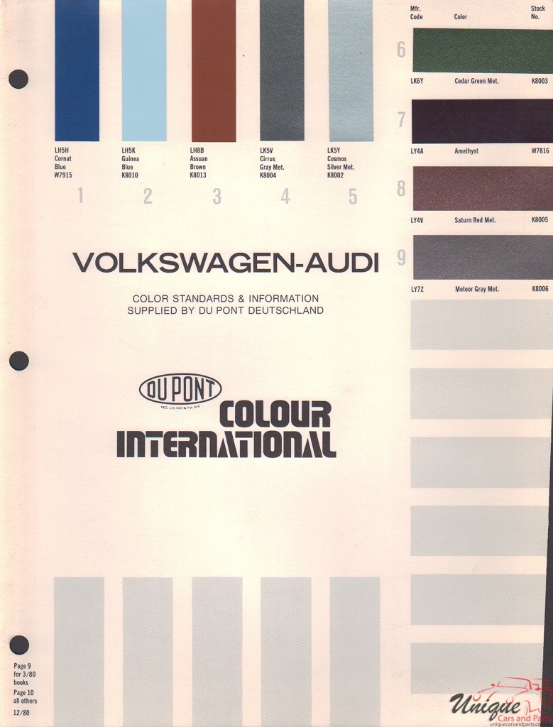 1980 Volkswagen Paint Charts DuPont International 2